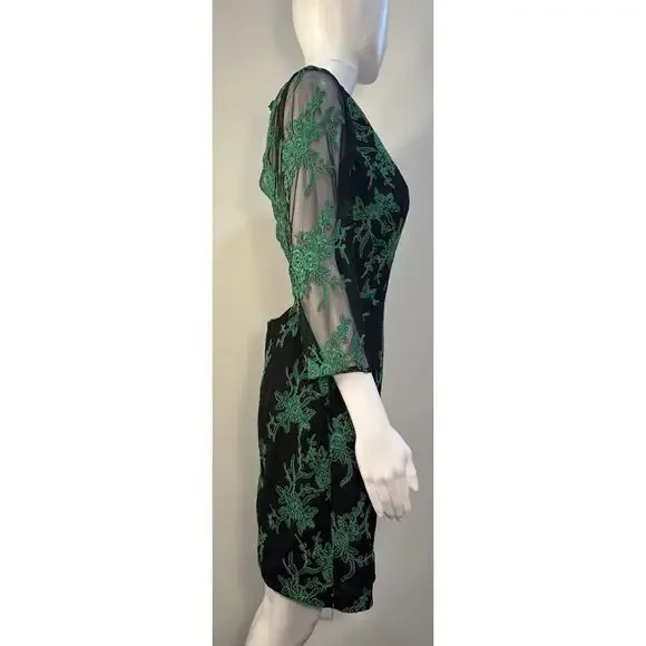 Hailey By Adrianna Papell Evening Dress Green Lace Embroidery Long Sleeve Sz-8 - Picture 7 of 16
